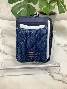 NWT Coach Blue Denim Quilted Card Case Wallet